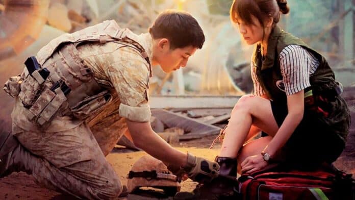 Dorama, Soldado ajuda mulher ferida.